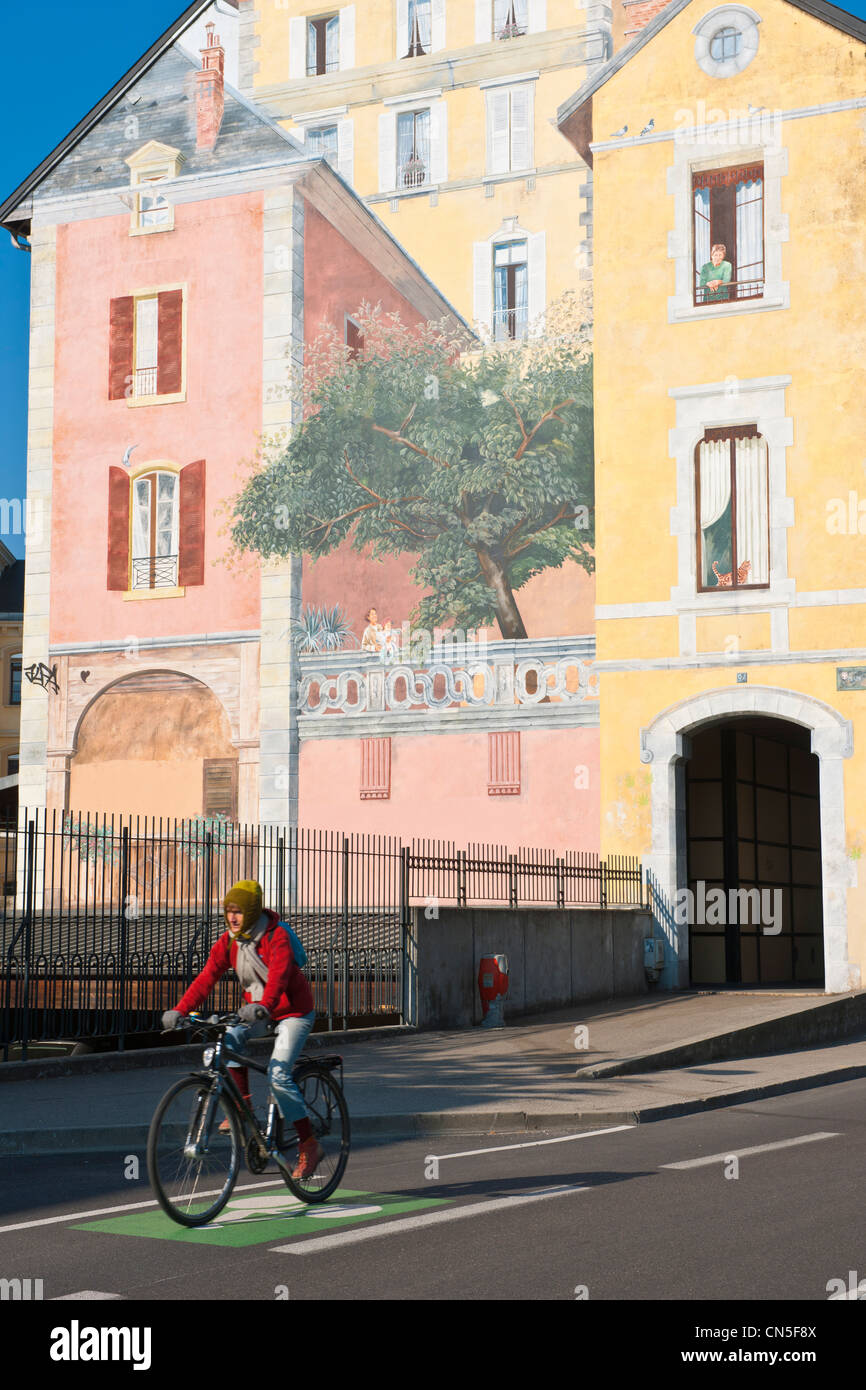 Frankreich, Savoyen, Chambery, Kai Senateur Borel, das Wandbild der Alltag Stockfoto