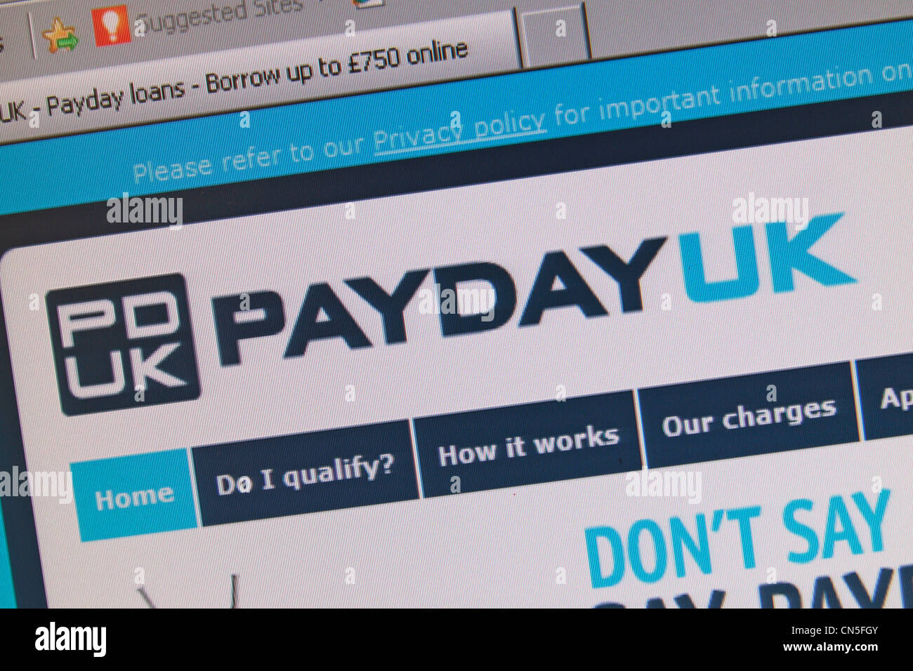 Ein Screenshot von der Zahltag UK-Website und das Logo, ein Zahltag Darlehen Unternehmen in Großbritannien. Stockfoto