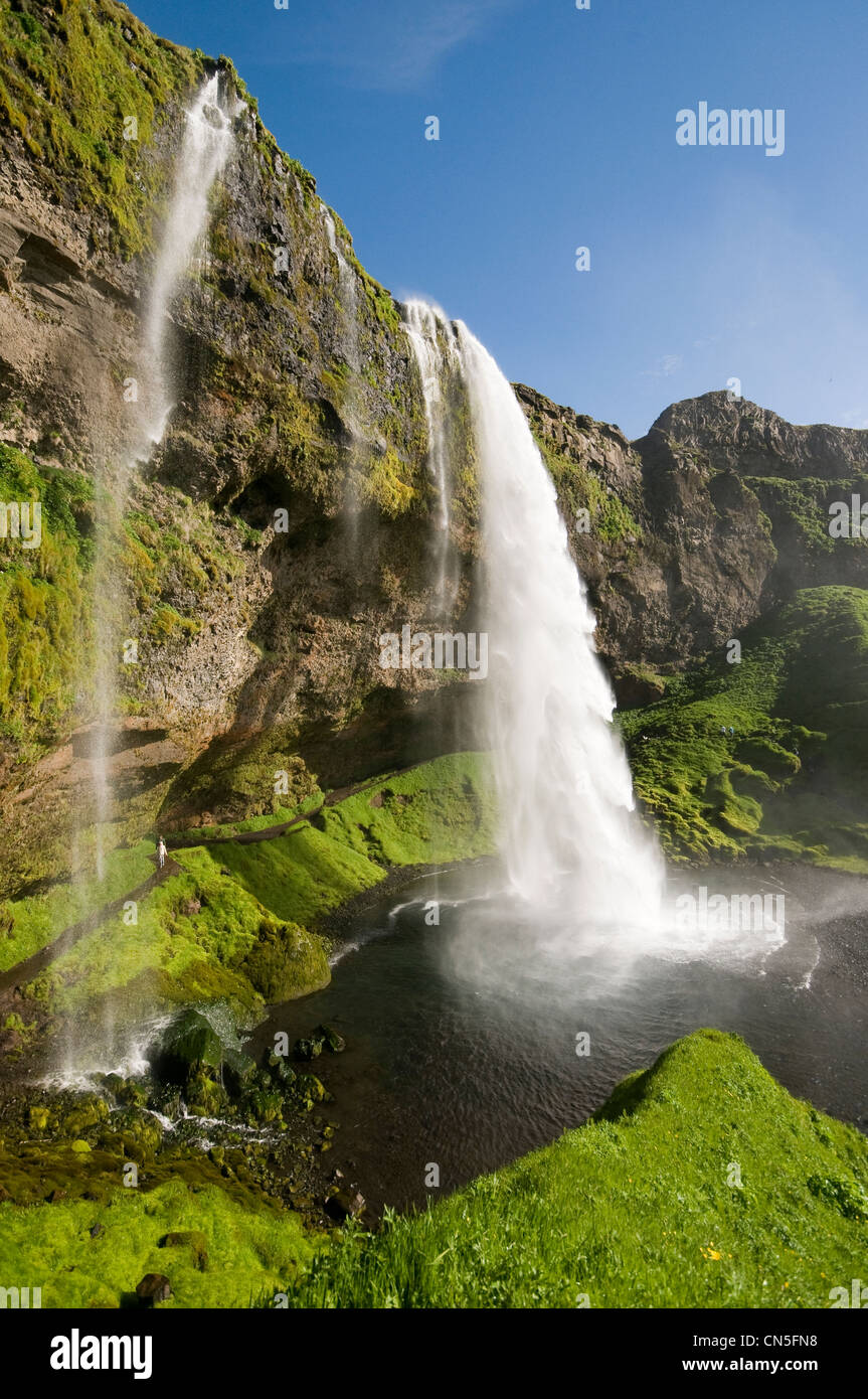 Island, Sudurland Region, Wasserfall Seljalandsfoss Stockfoto