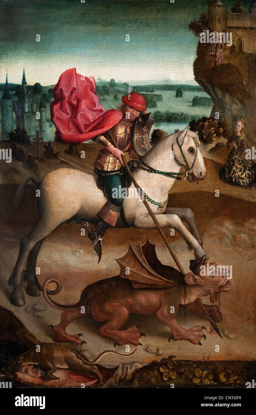 Kampf des Heiligen Georg gegen den Drachen - Oberrhein späten 15 th Jahrhundert Deutsch Deutschland Hans Baldung Grien oder Hinrich Funhof Stockfoto