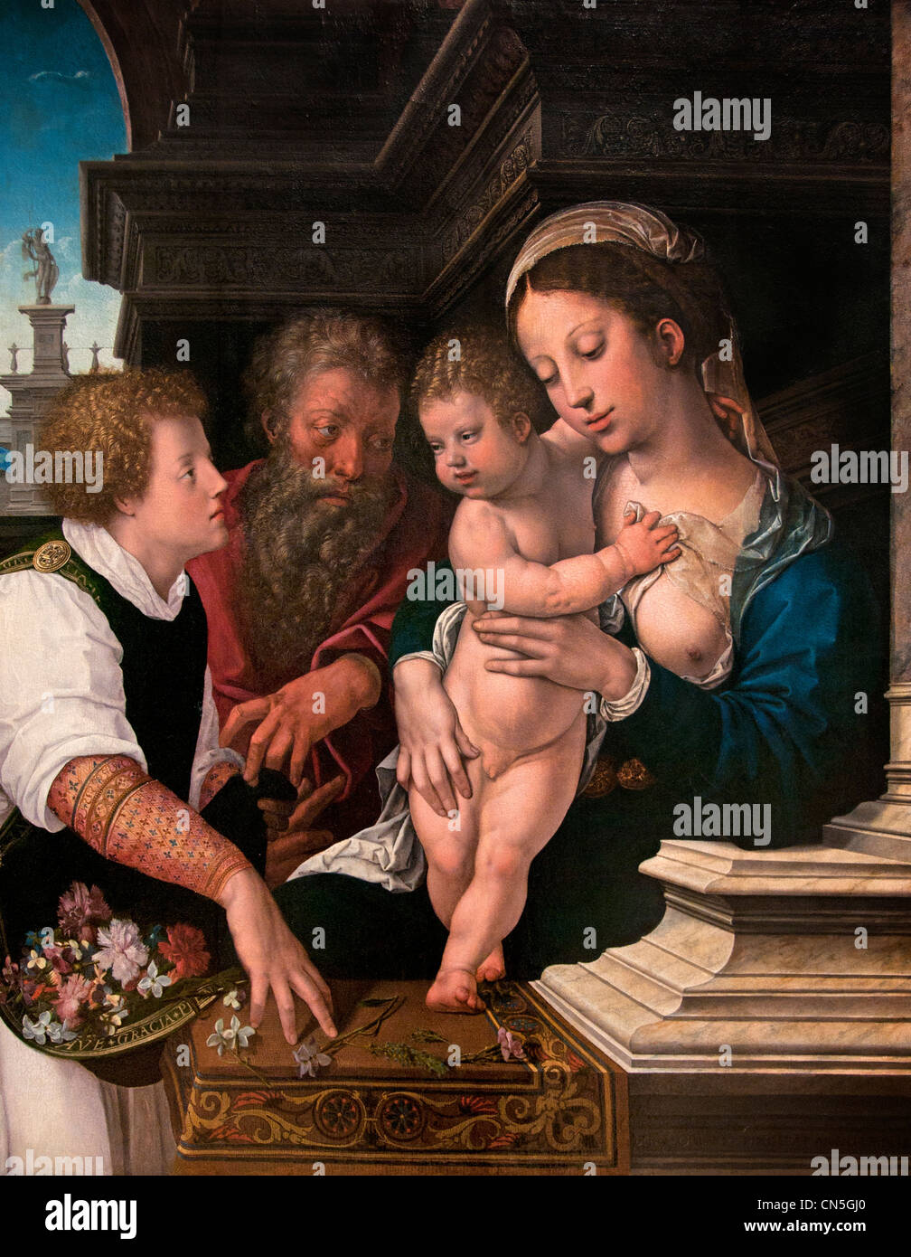 La Sainte Famille - die Heilige Familie 1521 von Barend van ORLEY 1488-1541 Belgien Belgien Stockfoto