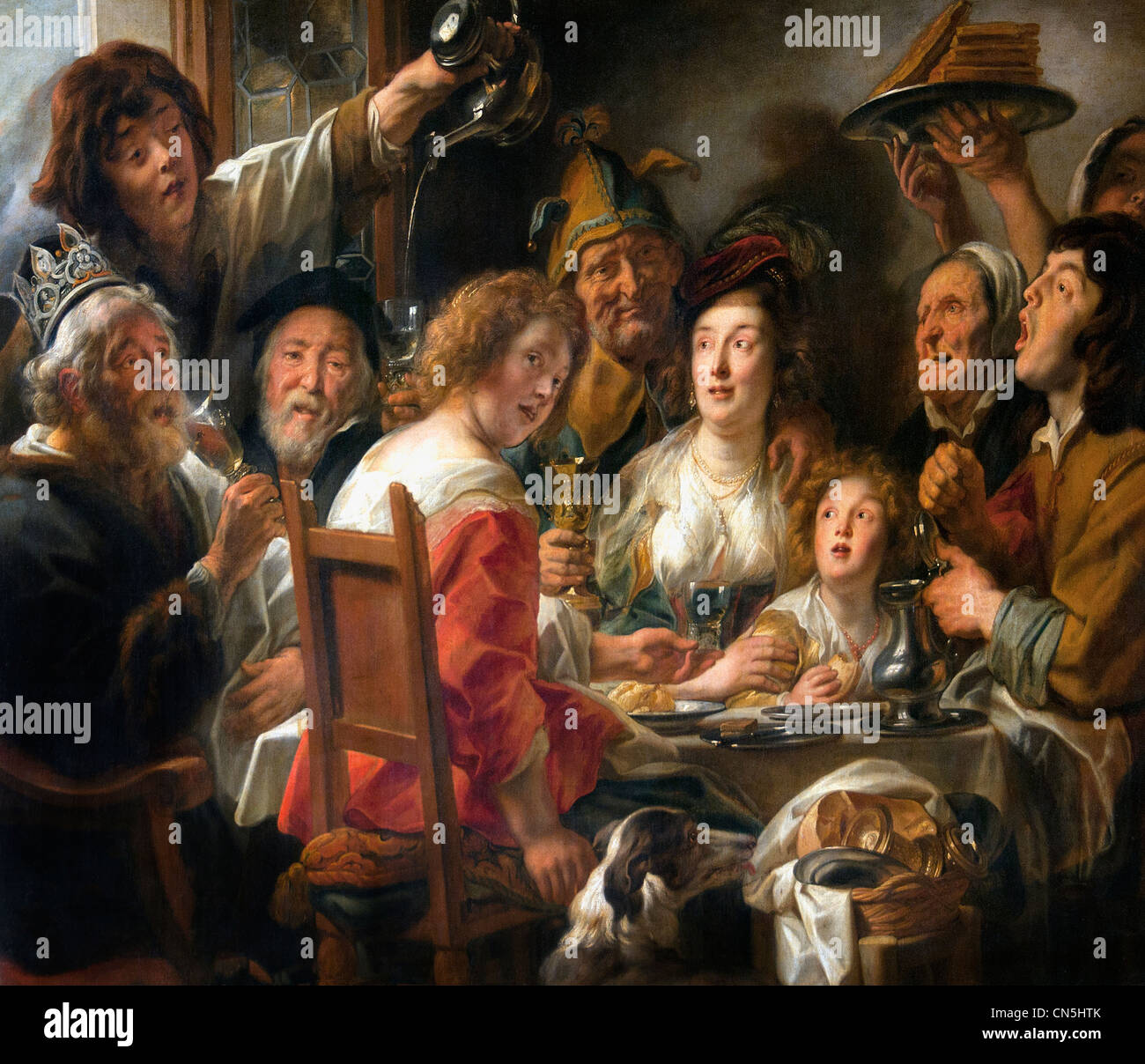 Der König trinkt - Familie Mahlzeiten am Tag der Epiphanie Jacob JORDAENS 1593 - 1678 Belgien Begian Stockfoto