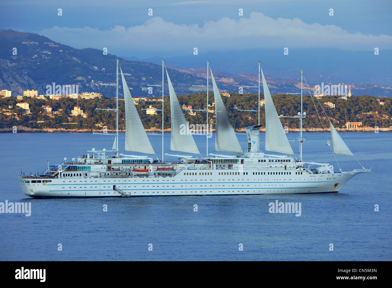 Fürstentum Monaco, Monaco, Club Med Kreuzfahrtschiff nach unten Cap Martin Stockfoto