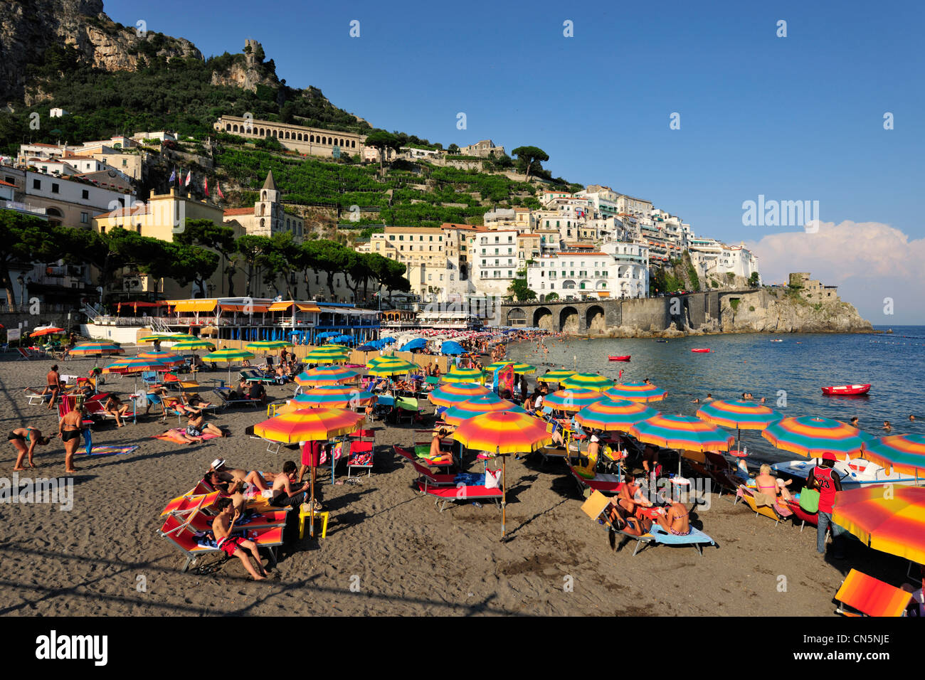 Italien, Kampanien, Amalfiküste, Weltkulturerbe von UNESCO, Amalfi, Strand Stockfoto