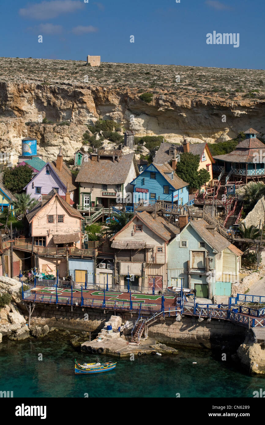 Malta, Anchor Bay, Sweethaven Popeye Village (Einstellung des Films) Stockfoto