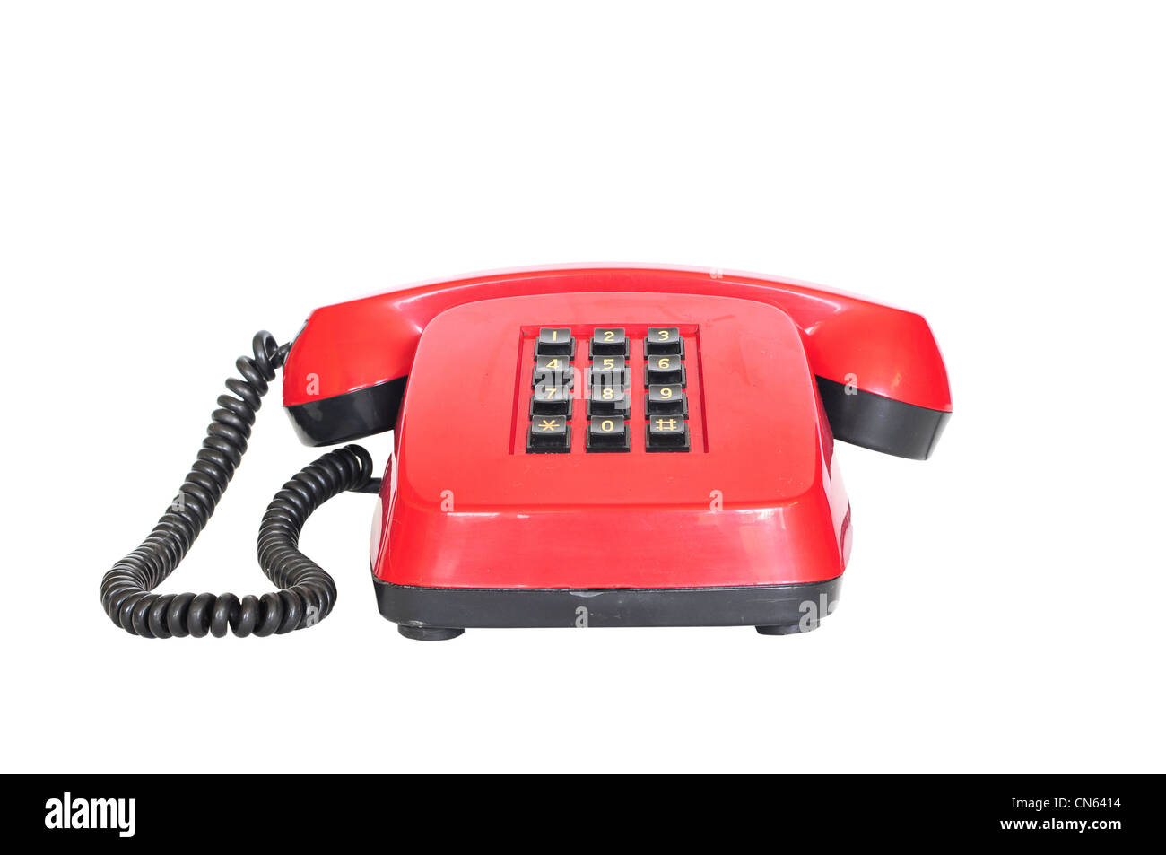 Retro-rotes Telefon aus den 80er Jahren mit Knöpfen Stockfoto