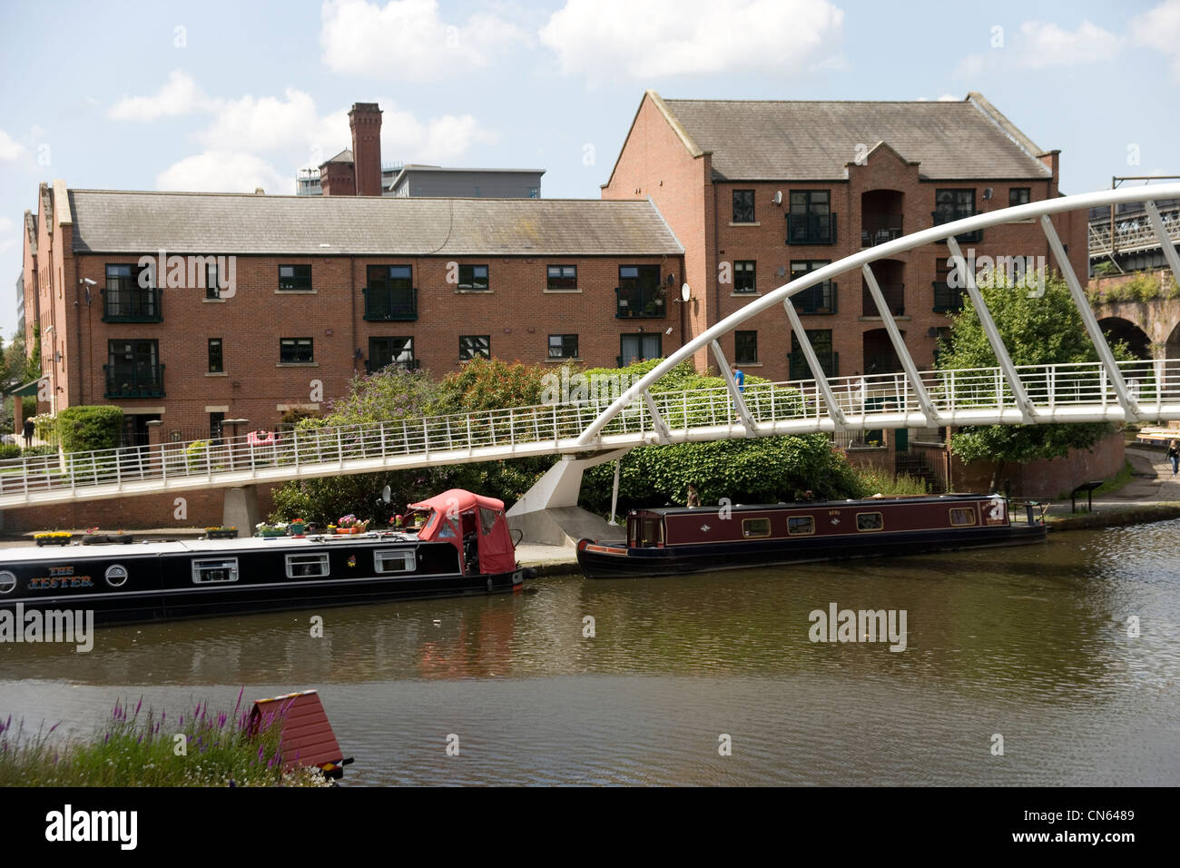 Restaurierte Lagerhallen und Kanal in Castlefield, Manchester Stockfoto