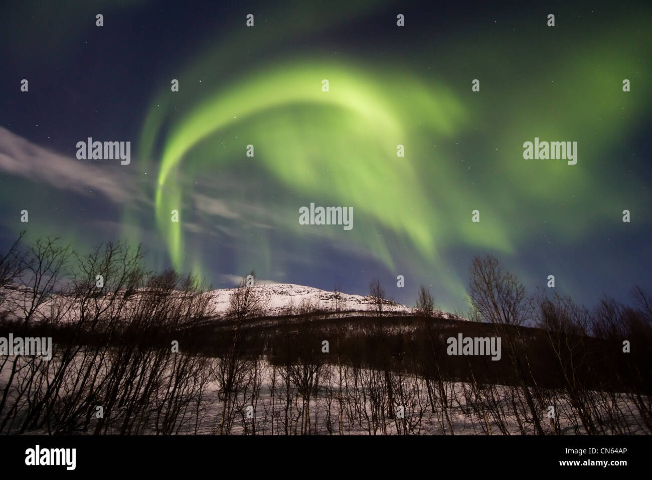 Aurora borealis oder Nordlicht, das über Nacht Himmel innerhalb des Polarkreises Tromso Troms Norwegen 2012 Beste Stockfoto