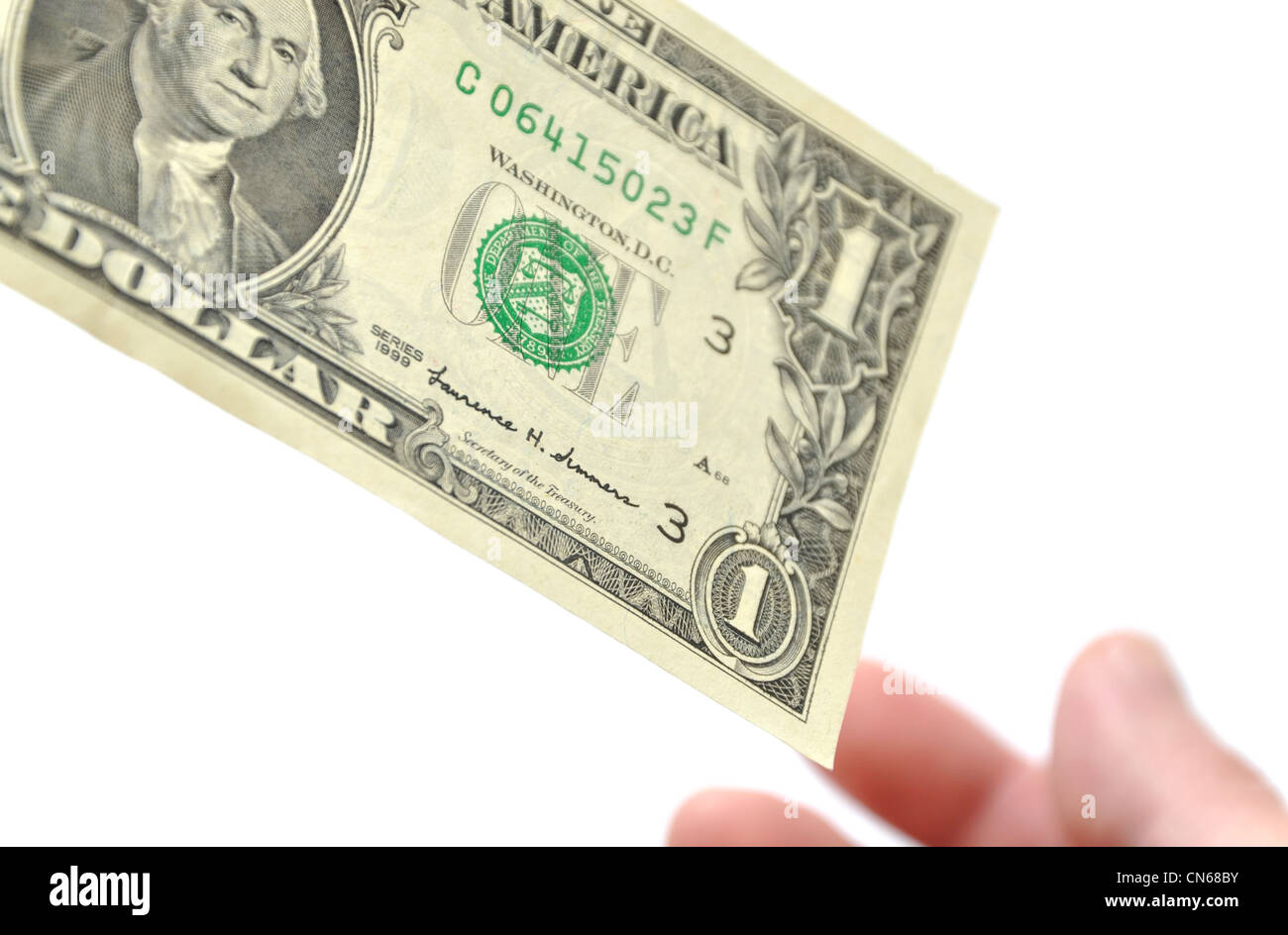 Erhalt einer Dollarnote Stockfoto