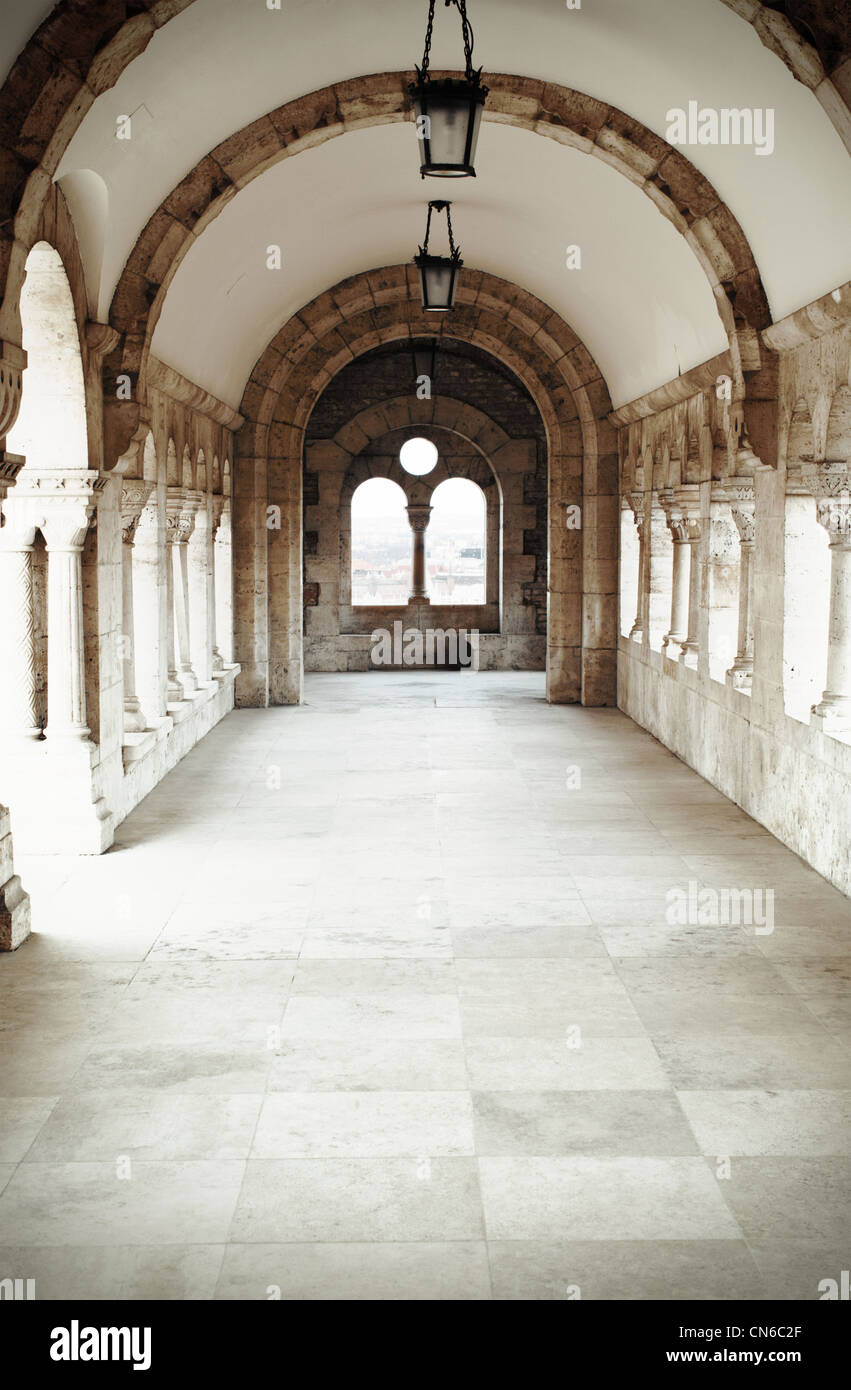 Korridor in Buda Schloss, Budapest Ungarn. Stockfoto