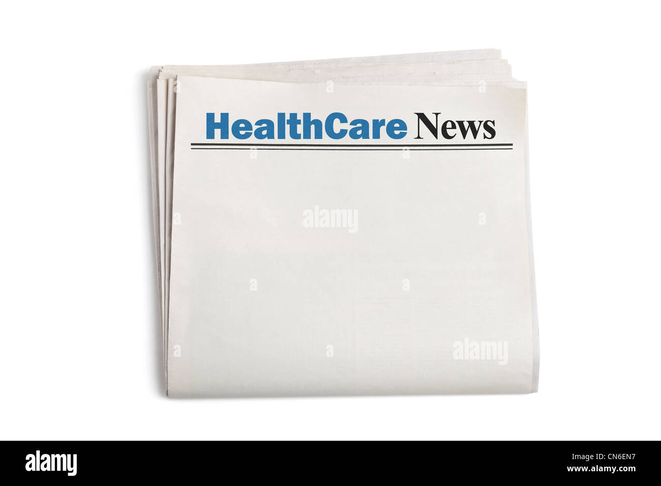 Nachrichten aus dem Gesundheitswesen, Zeitung mit weißem Hintergrund Stockfoto