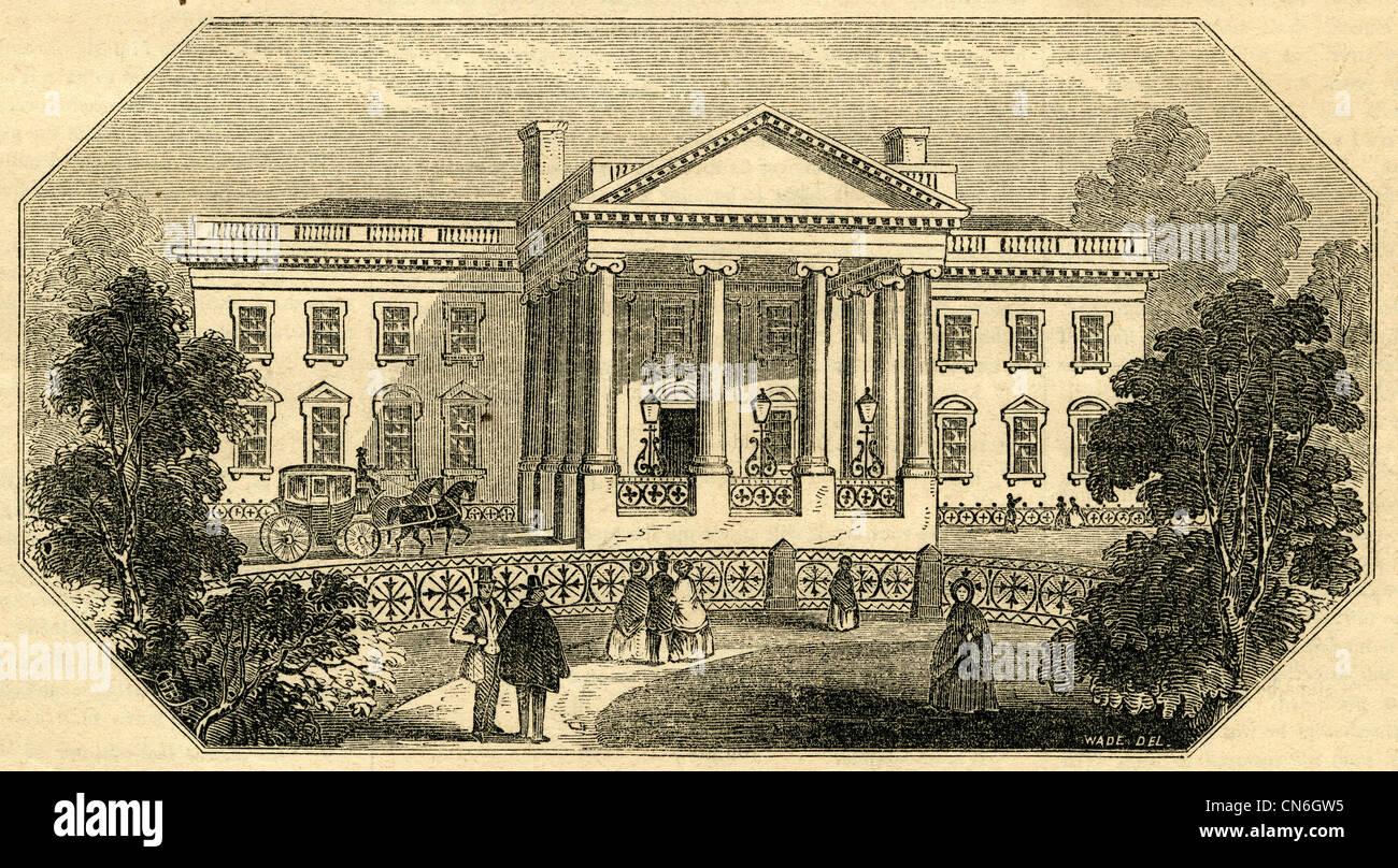1854-Gravur, The President es House oder weiße Haus, Washington DC. Stockfoto