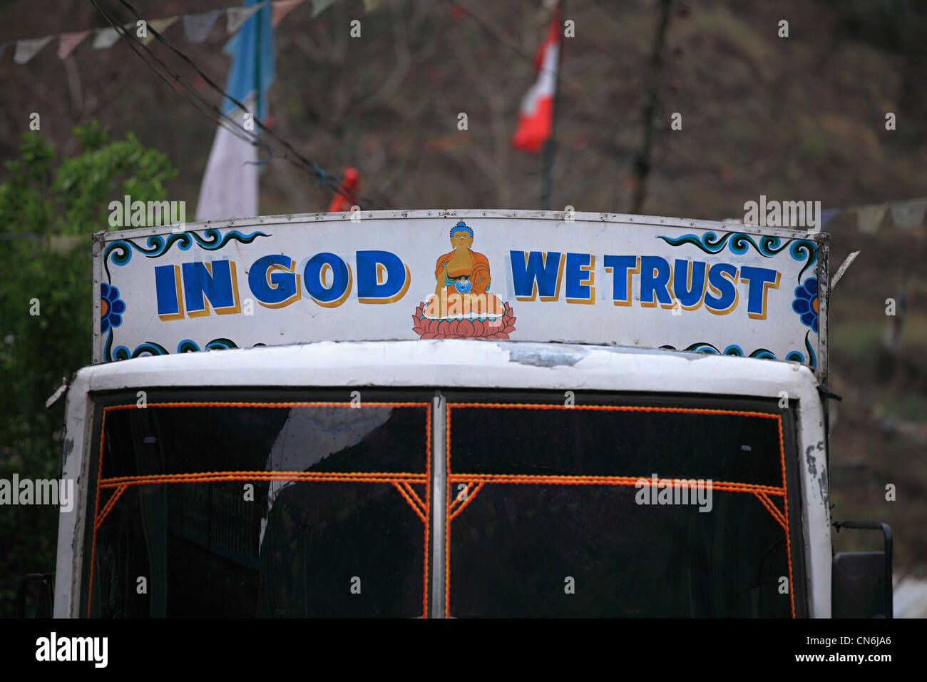 Nepali-bus In Gott wir Vertrauen Nepal Stockfoto