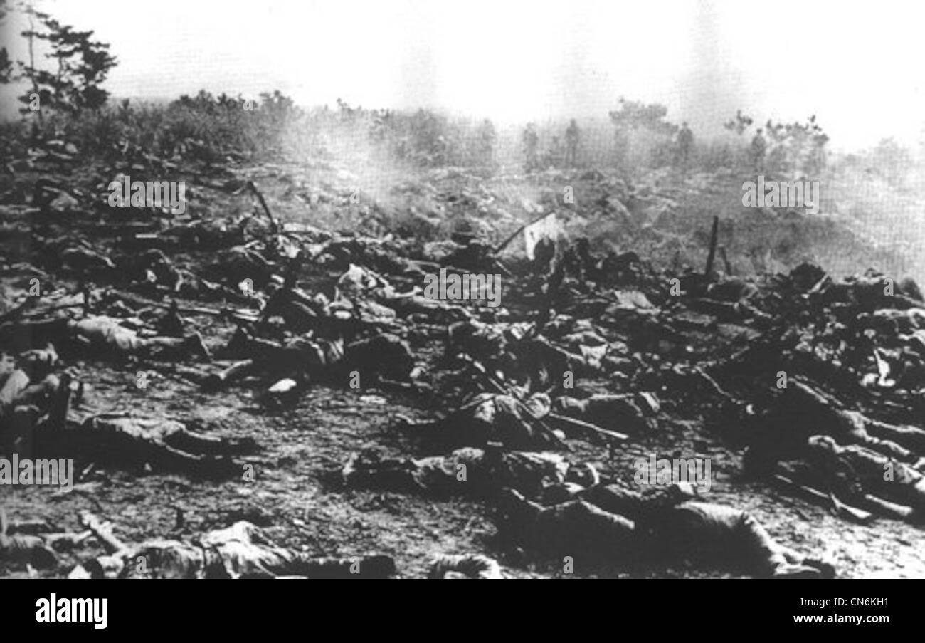 Tote japanische Soldaten der 2. Infanterie-Division der Kaiserlichen Japanischen Armee nach der Schlacht um das Henderson-Feld, Guadalcanal, 25.-26. Oktober 1942 Stockfoto