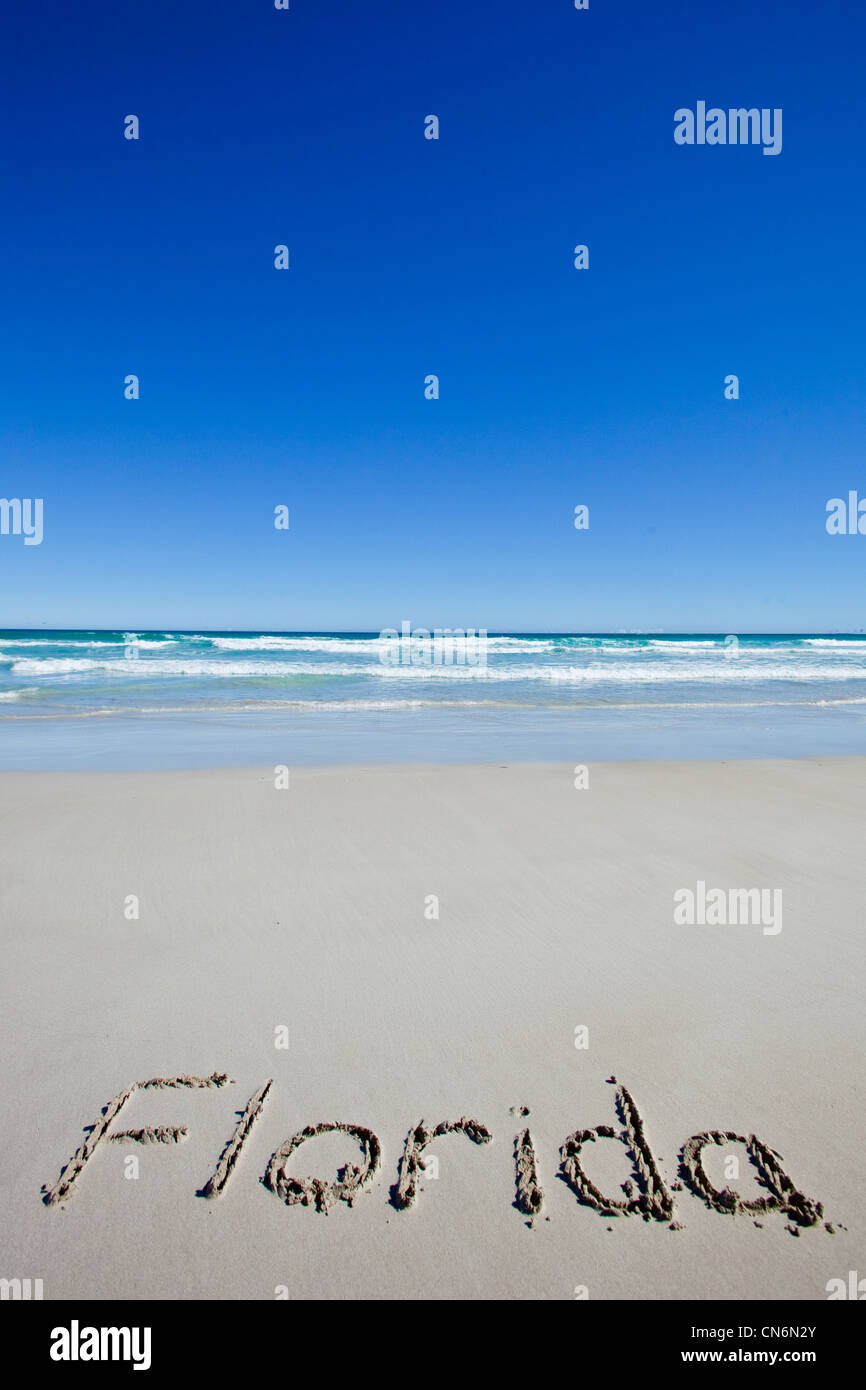 Geschrieben am Strand von Florida Stockfoto