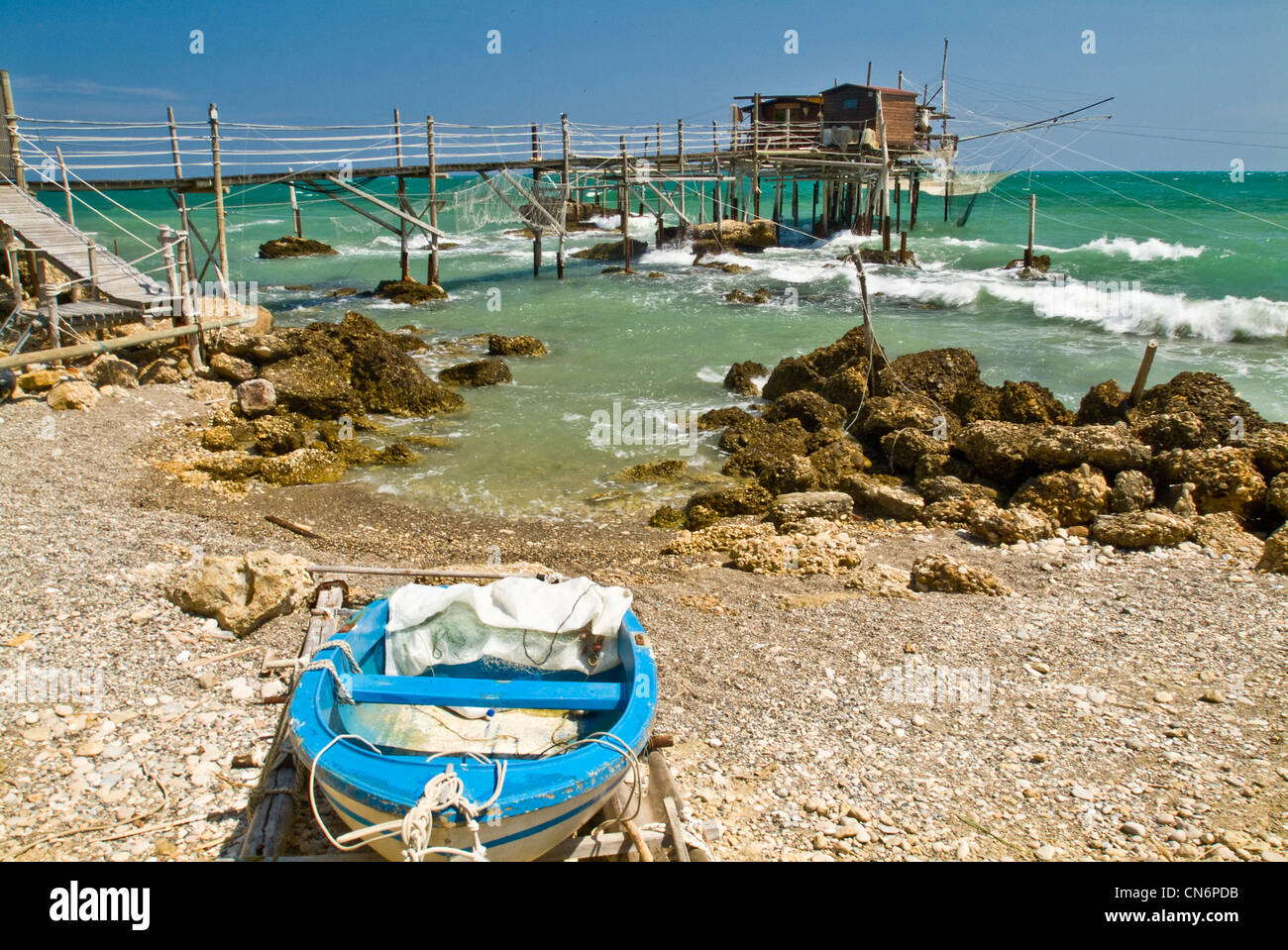 Europa Italien Abruzzen Provinz Chieti Rocca San Giovanni trabocchi Stockfoto