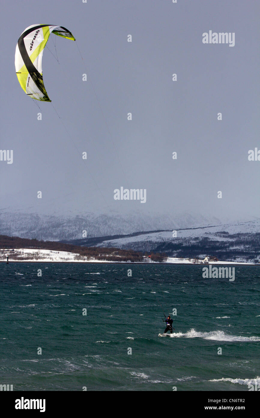 Wind Surfen Nordpolarmeer Tromso Norwegen Stockfoto