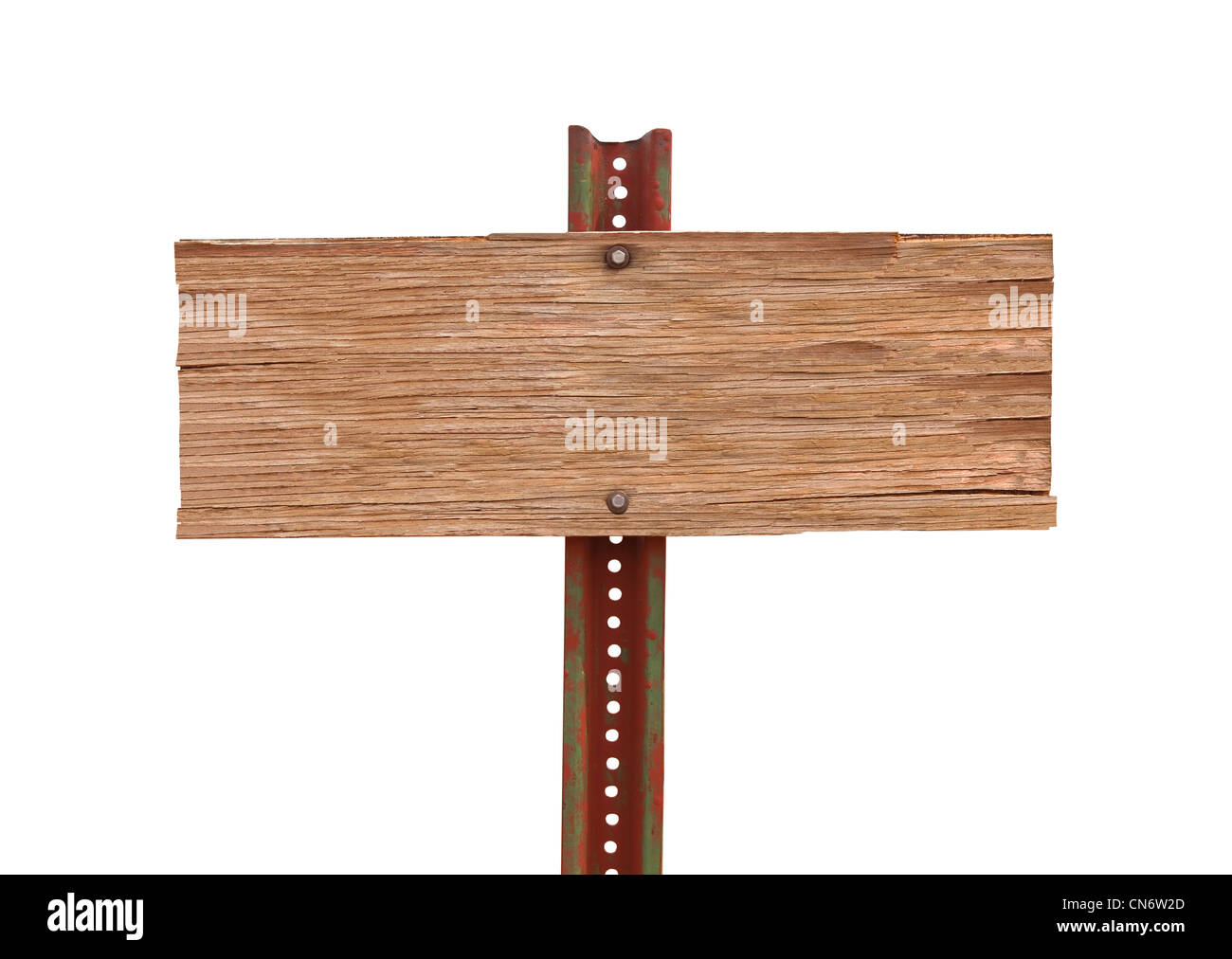 Rustikale leer verwitterte Holz Trail Zeichen isoliert auf weiss Stockfoto