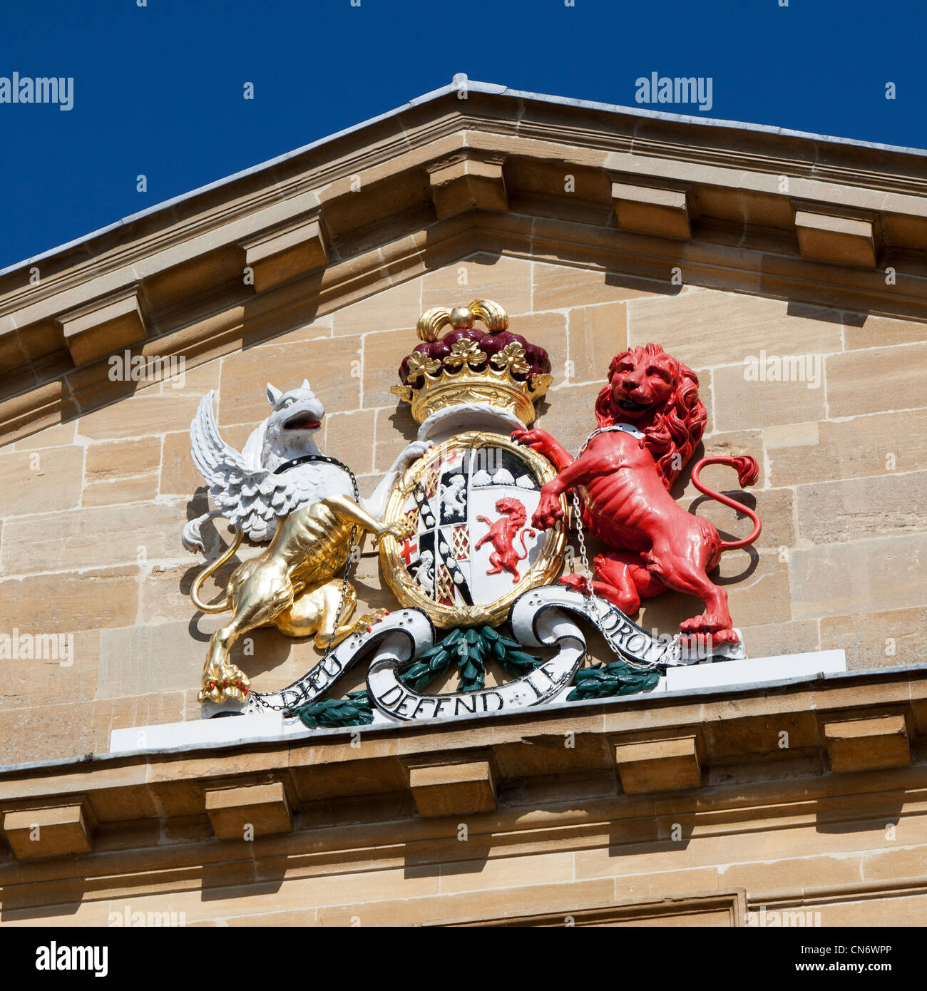 Wappen Sie am Rathaus, Woodstock, Oxfordshire, Vereinigtes Königreich Stockfoto