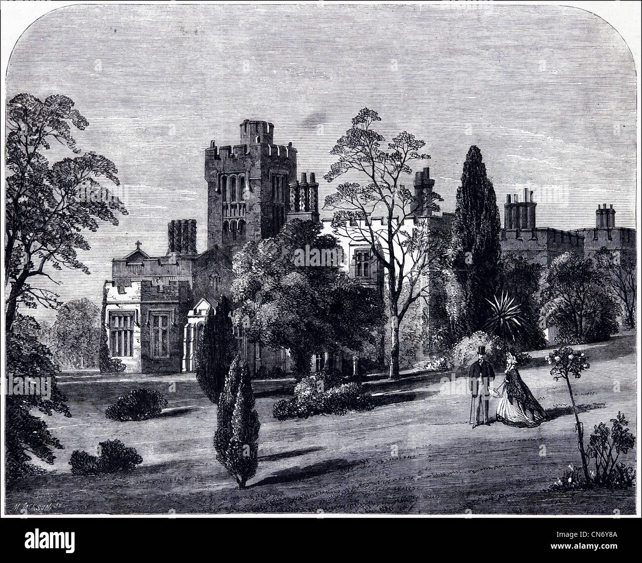 Die hl. Klara Schloss kronenmutter Mansion im Appley, Isle of Wight, wo Prinzessin Alice und Prinz Louis ihre Flitterwochen verbracht. Original viktorianischen Gravur vom 12. Juli 1862 Stockfoto