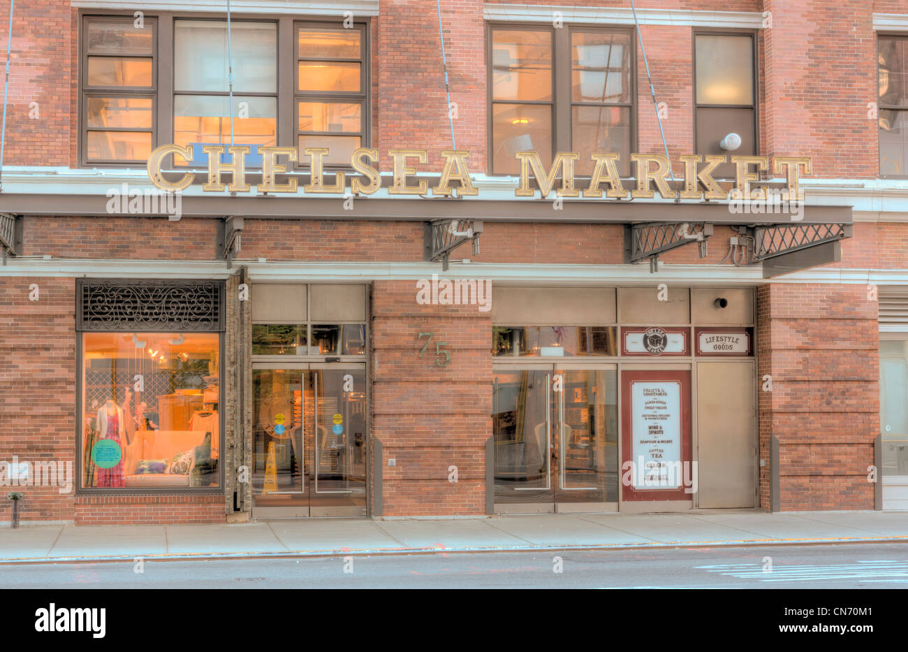 Das Exterieur des Chelsea Market in New York City. Stockfoto