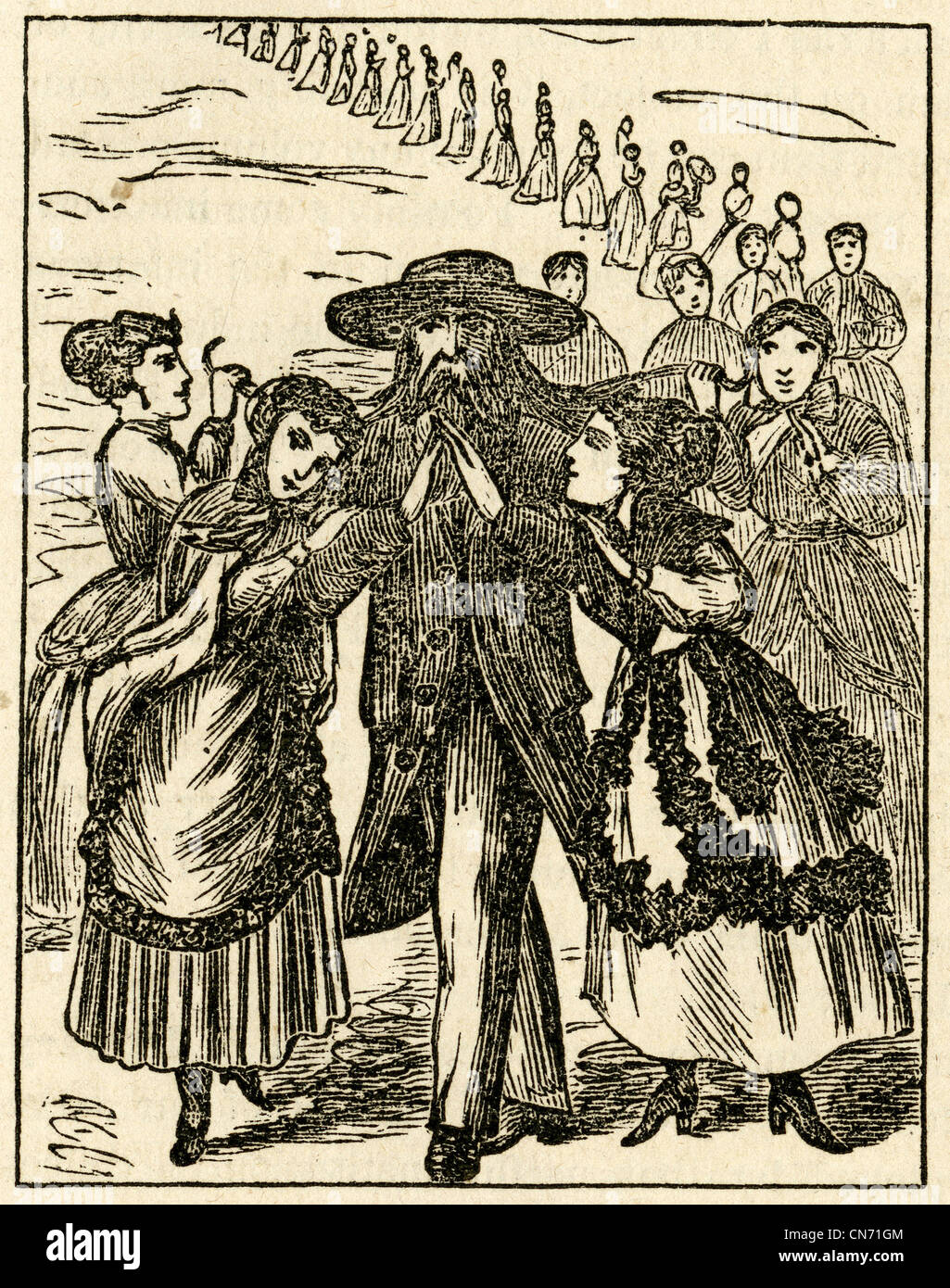 1871-Gravur, die Polygamic Familie. Von Plain Zuhause Talk und medizinische Vernunft durch Edward B. Foote. Stockfoto