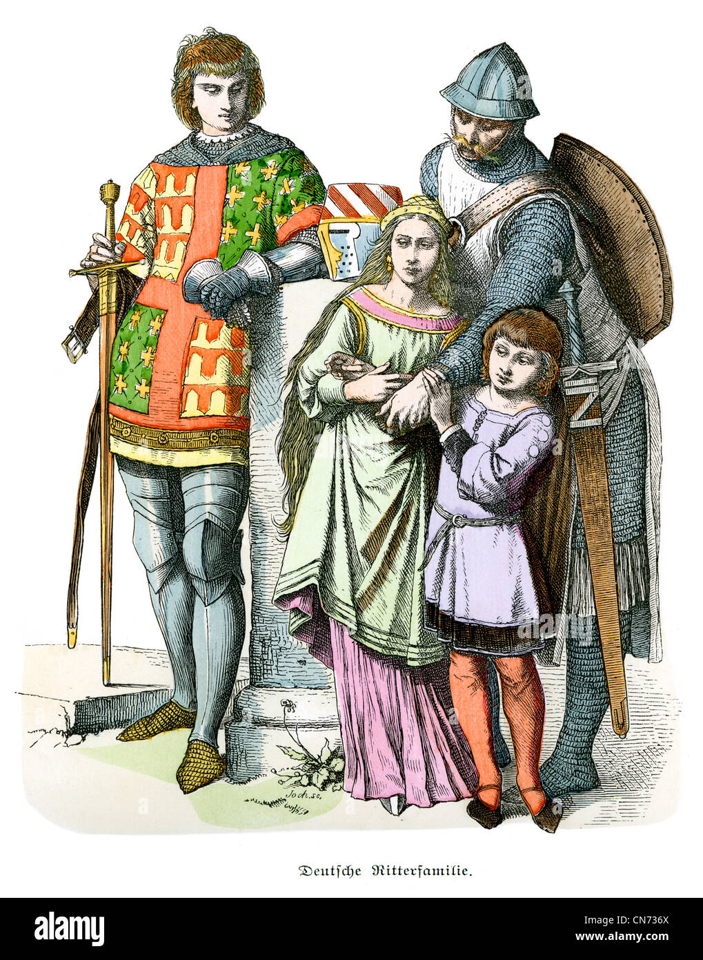 Deutschen ritterlichen Familie aus dem 13. Jahrhundert Stockfoto