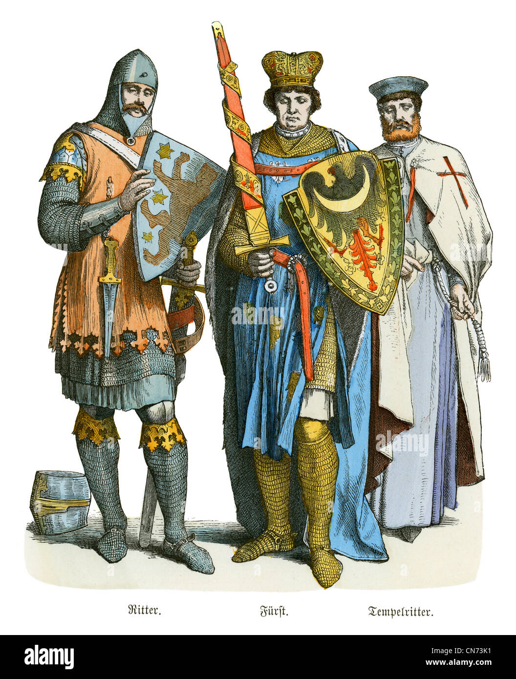 Ein Ritter, der Prinz und der Templer aus dem 13. Jahrhundert Stockfoto