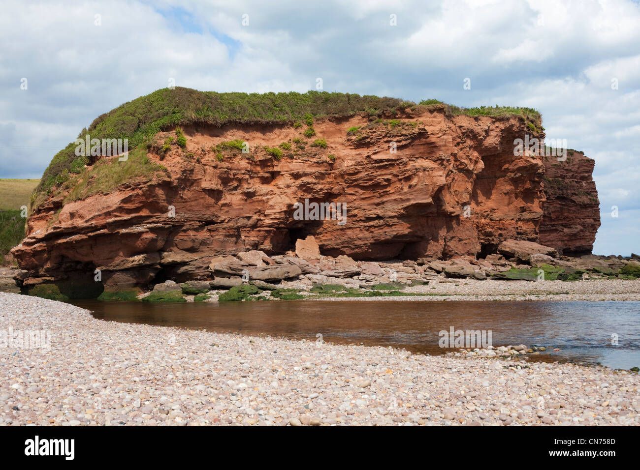 Sandstein-Felsformationen am Otter-Kopf, Budleigh Salterton, Devon, UK Stockfoto