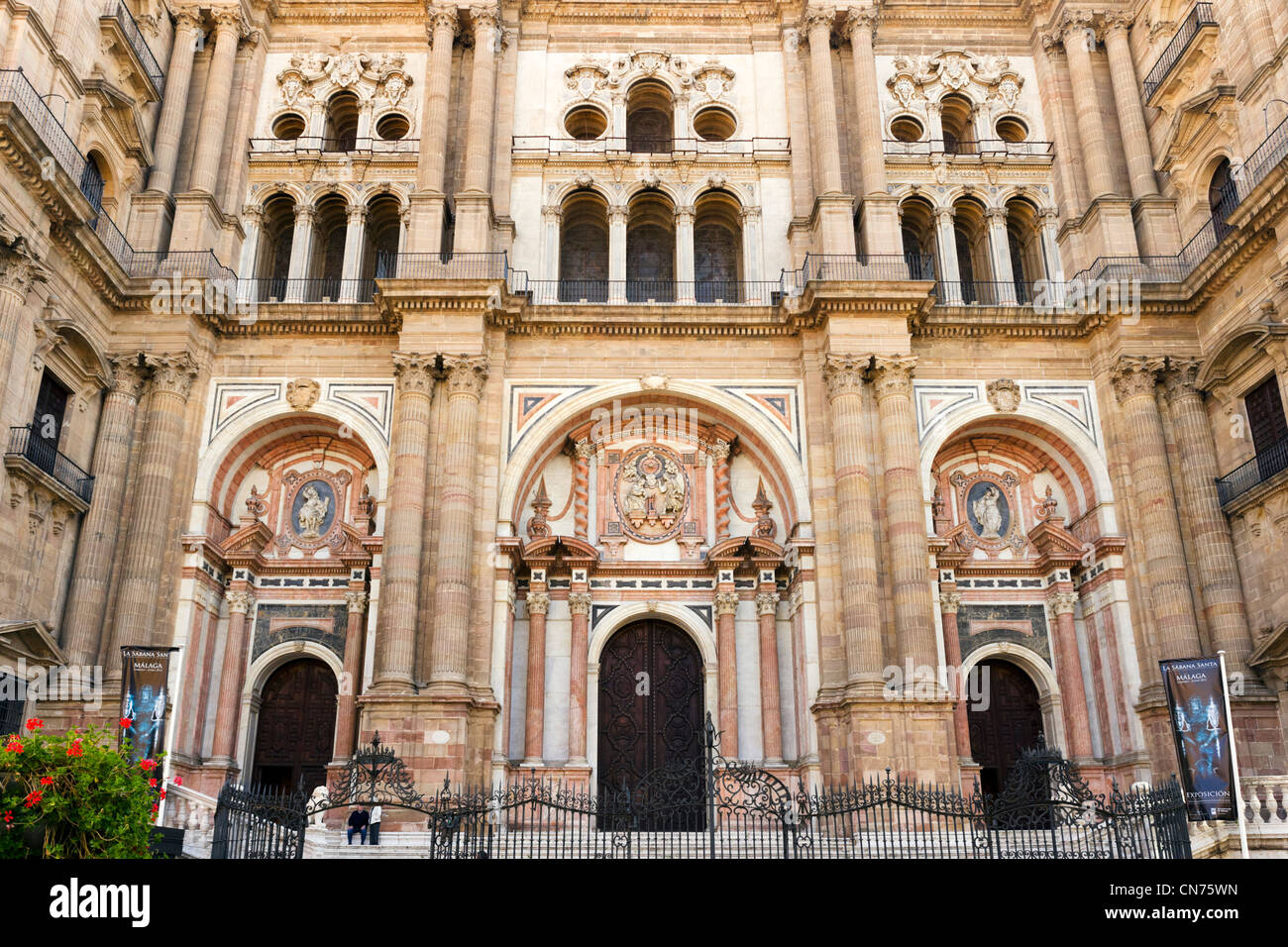 Eingang nach Malaga Kathedrale, Malaga, Andalusien, Spanien Stockfoto