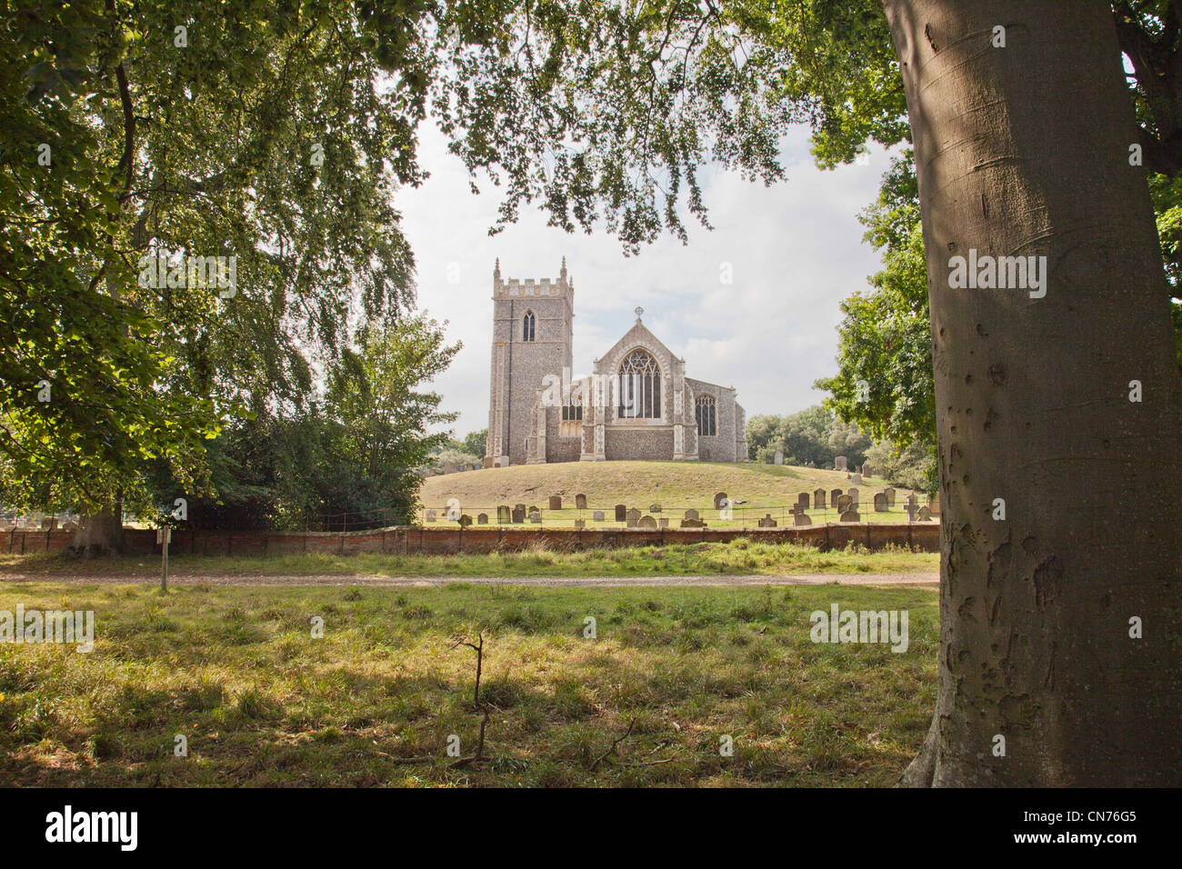 Kirche St. Withburga Holkham Norfolk umrahmt von Bäumen Stockfoto