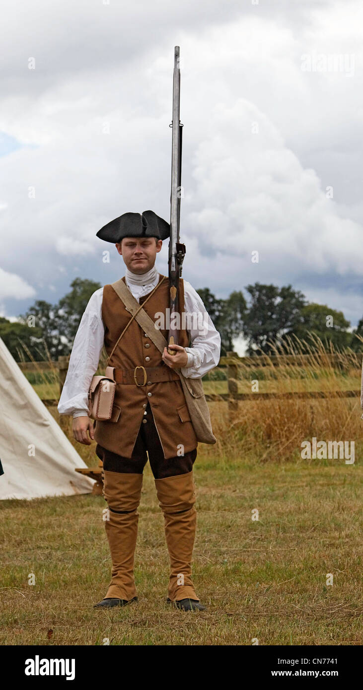 Provinzielle Kolonialmiliz North American Soldier - französische & Indischer Krieg Stockfoto