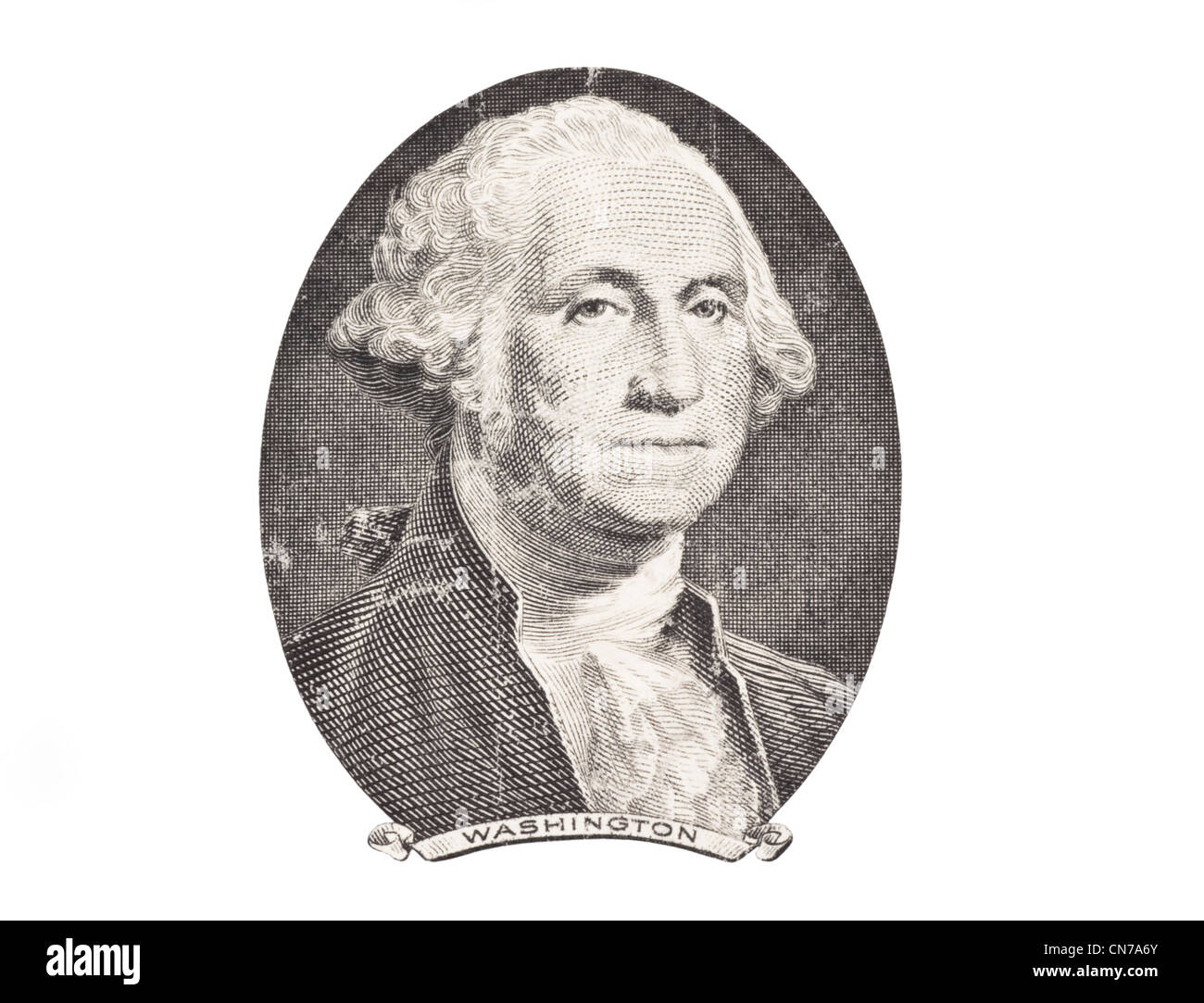 Porträt von George Washington isoliert auf weißem Hintergrund. Stockfoto