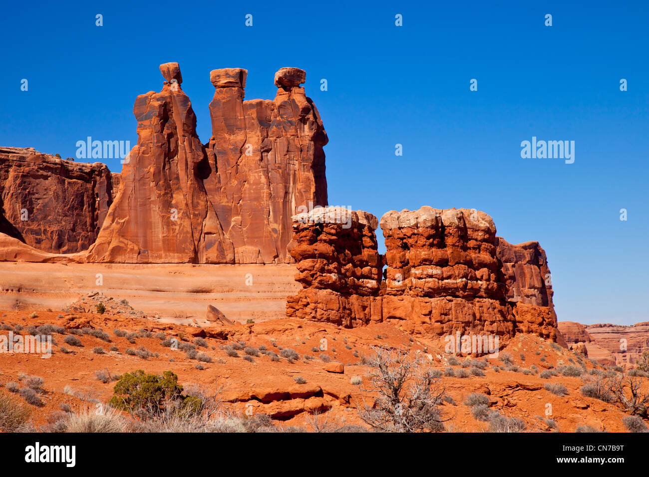 Die drei Klatsch Felsformation, Arches-Nationalpark, Utah, USA Stockfoto