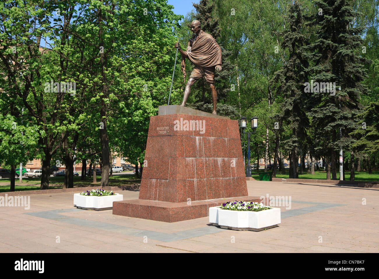 Denkmal an den herausragenden Führer der indischen Nationalismus Mahatma Gandhi (1869-1948) in Moskau, Russland Stockfoto