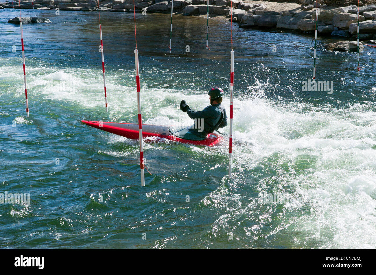 Wildwasser-Kajakfahrer, Arkansas River, Salida, Colorado, USA Stockfoto