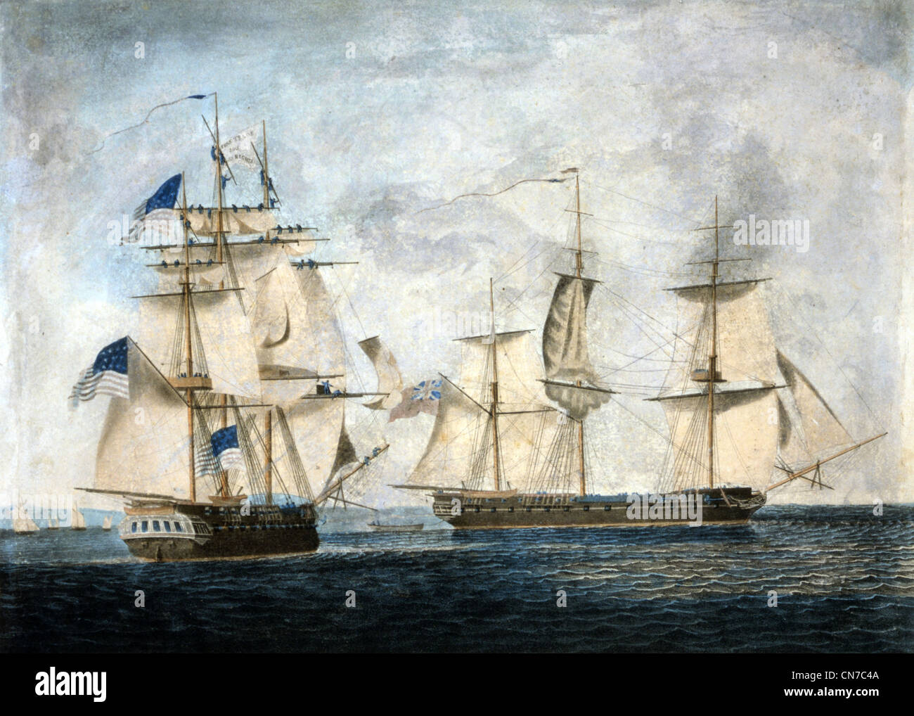USS Chesapeake, auf der linken Seite nähert sich HMS Shannon, während des Krieges von 1812 Stockfoto