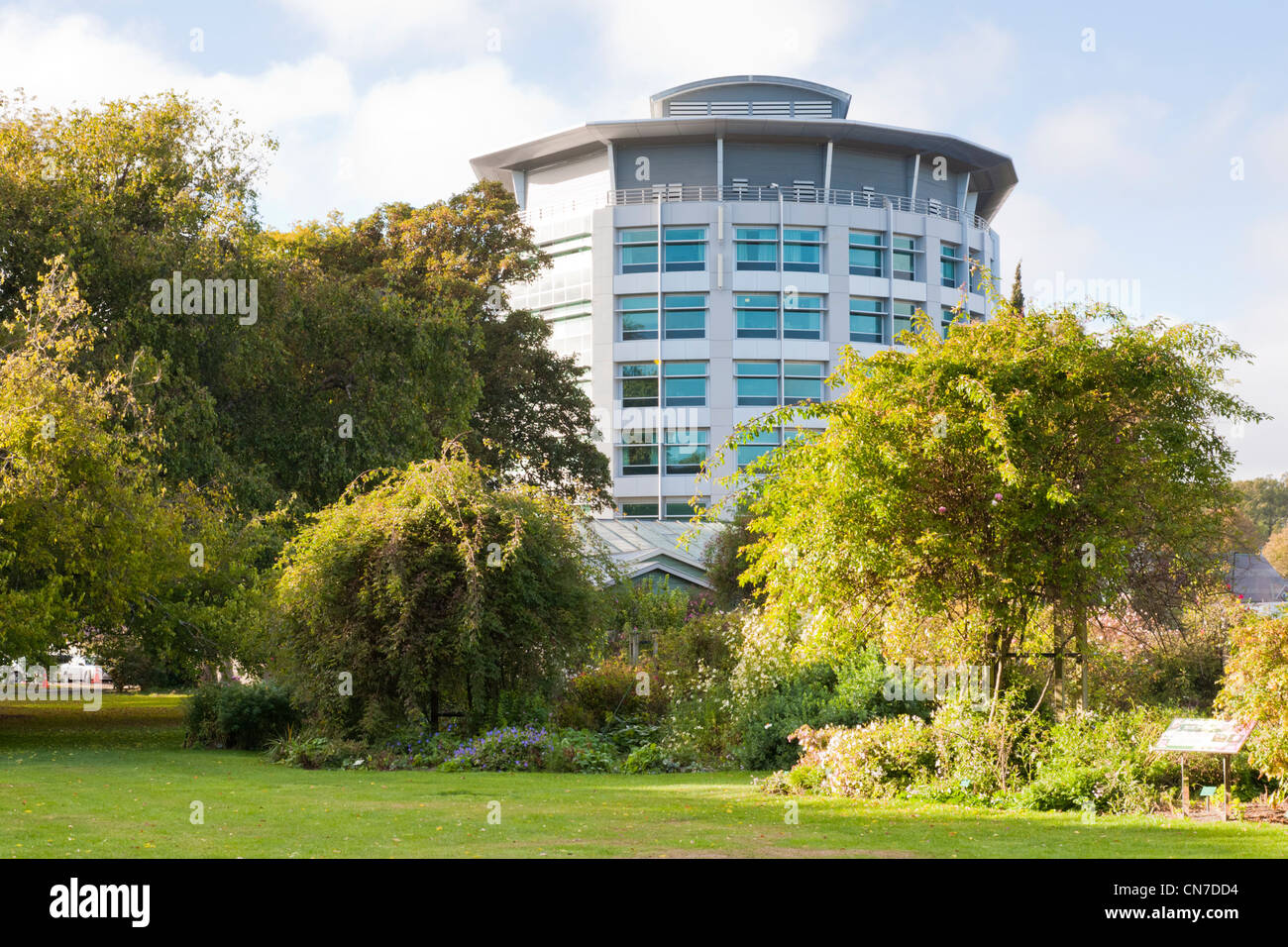 Christchurch Womens Hospital als es übersieht Hagley Park, Christchurch, Neuseeland. Stockfoto