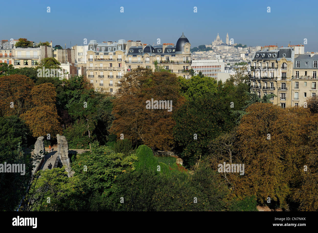 Frankreich, Paris, Park Buttes Chaumont und die Basilika Sacré Coeur de Montmartre Stockfoto