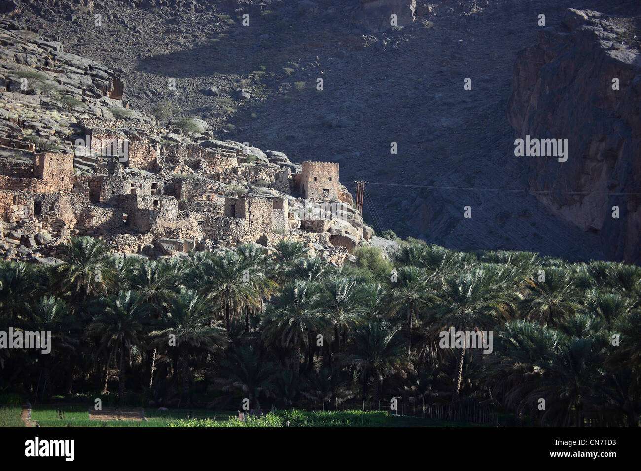 Verlassene Häuser der Historischen Siedlung Ghul bin Jebel Shams, Oman Stockfoto