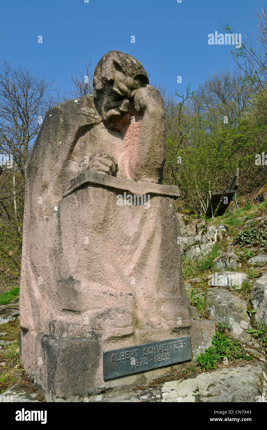 Frankreich, Haut Rhin, Gunsbach, Trail Albert Schweitzer, Albert Schweitzer das Denkmal, er lebte viele Jahre in diesem Dorf Stockfoto