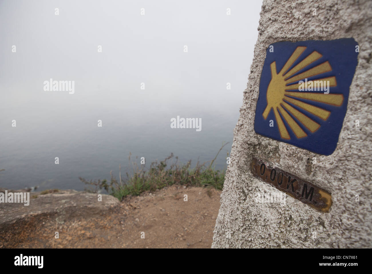 Weg, Straße, Zeichen, Logos, Pilger, Religion, katholisch, Kultur, typisch, Galizien, nördlichen, Spanien, Finisterre Stockfoto