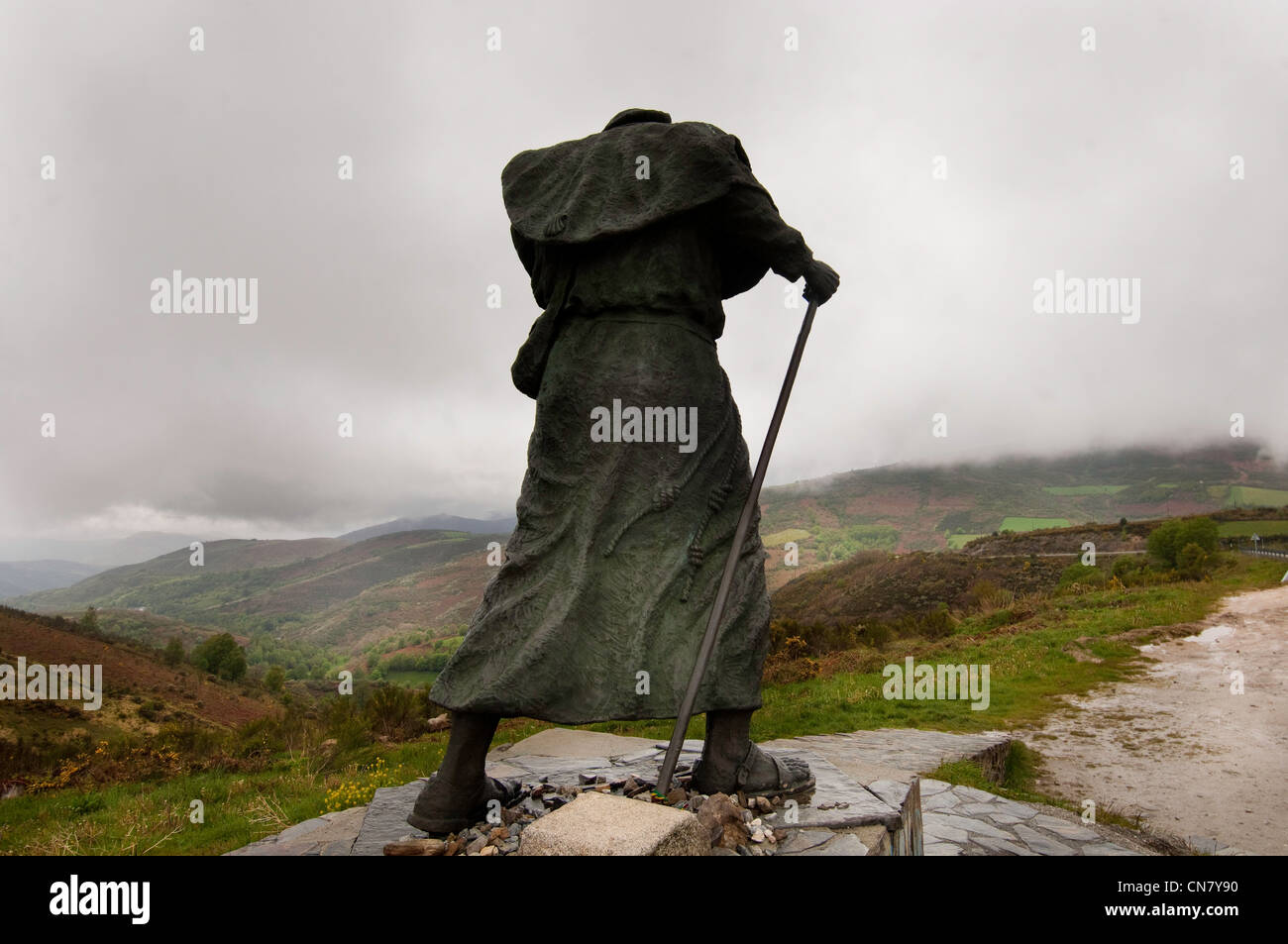 Spanien, Galicien, O Cebreiro, Statue von der Santiago-Pilger Stockfoto