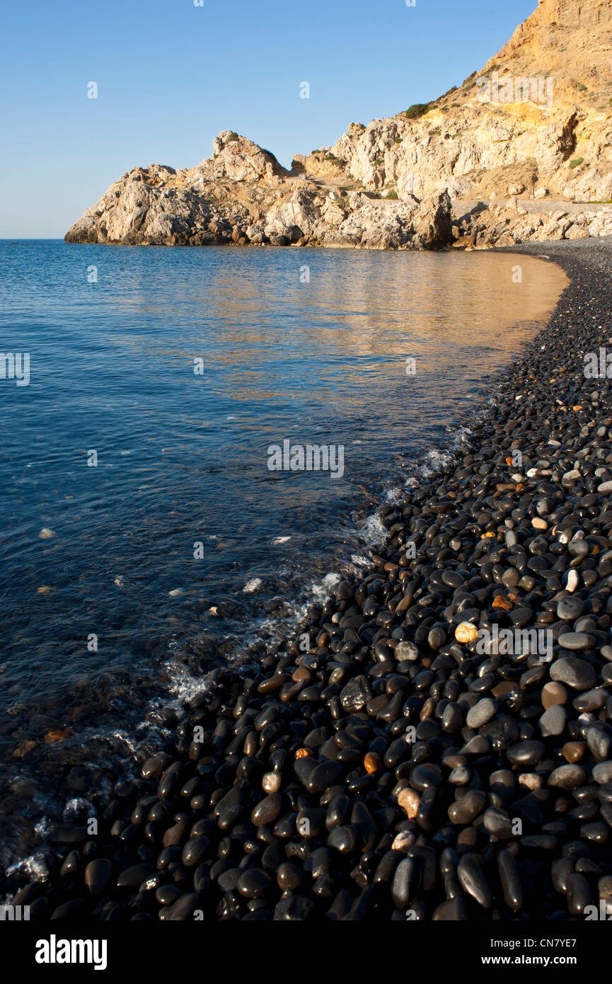 Griechenland, Insel Chios, Emporio, die schwarze Kiesel Strand Mavra Voliá Stockfoto