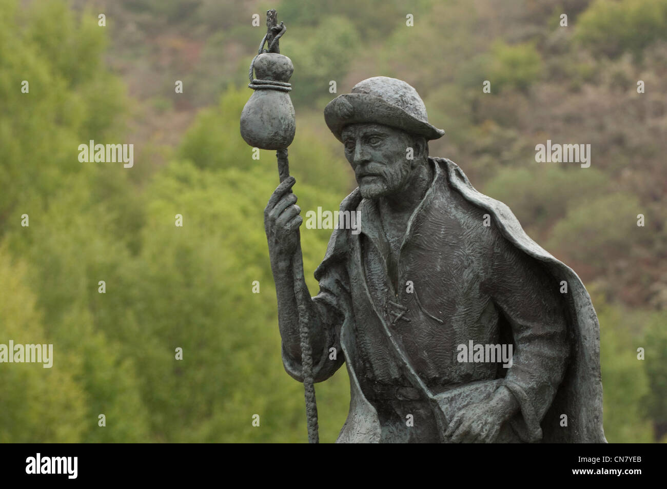 Spanien, Galicien, O Cebreiro, Statue von der Santiago-Pilger Stockfoto