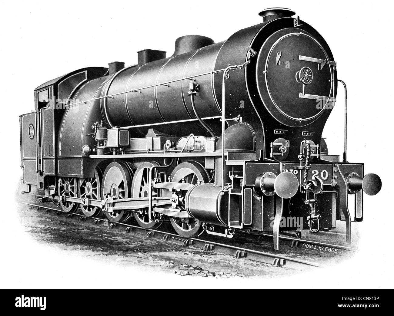 1900 Dampfzug Lok Motor Kessel Fahrer Wagen macht Bahntransport Stockfoto