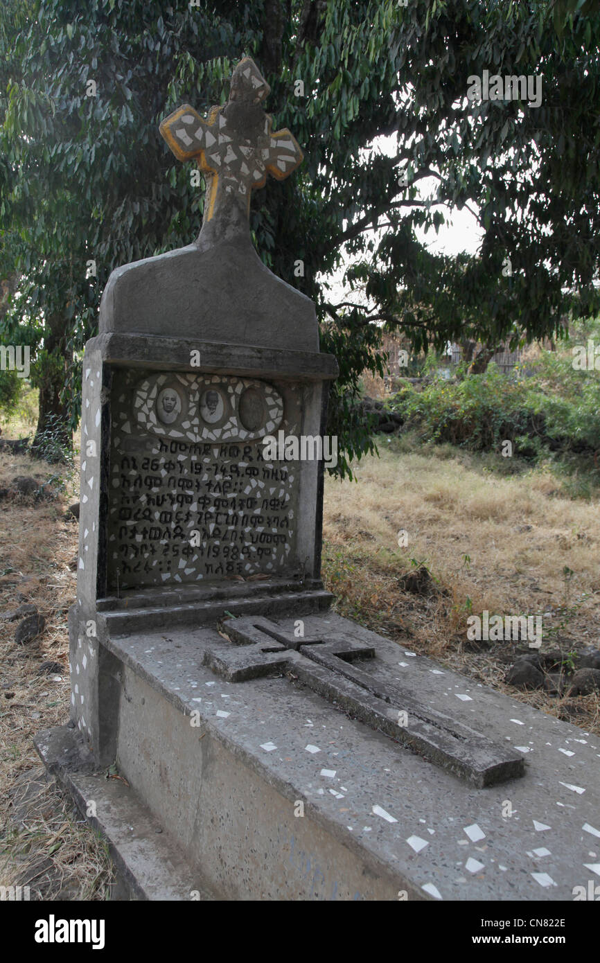 Friedhof in der Nähe von Ostern orthodoxen christlichen alten Felsen gehauene Kirchen von Lalibela, Äthiopien Stockfoto