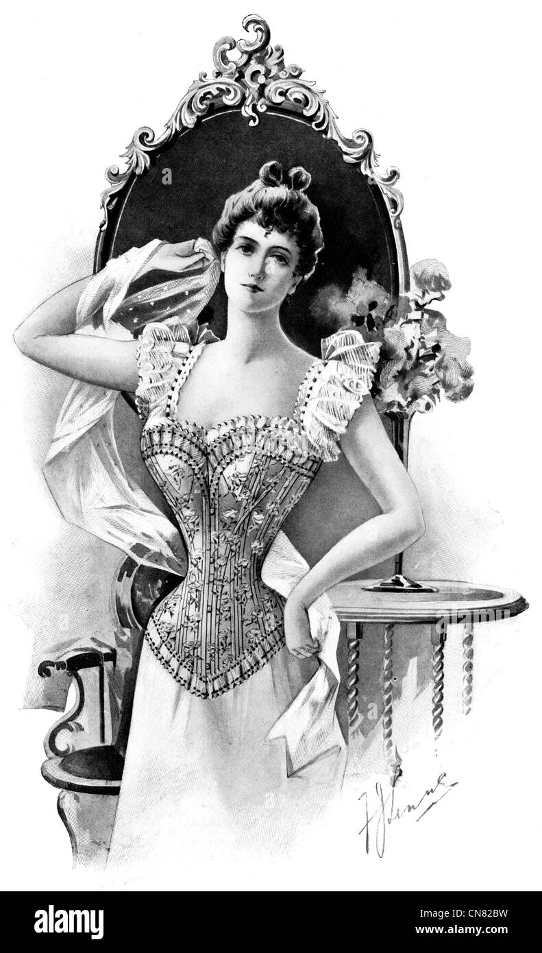 1904 Korsett Mode Design Kleid Zeitraum traditionellen Kostüm Kleidung Textil Stockfoto