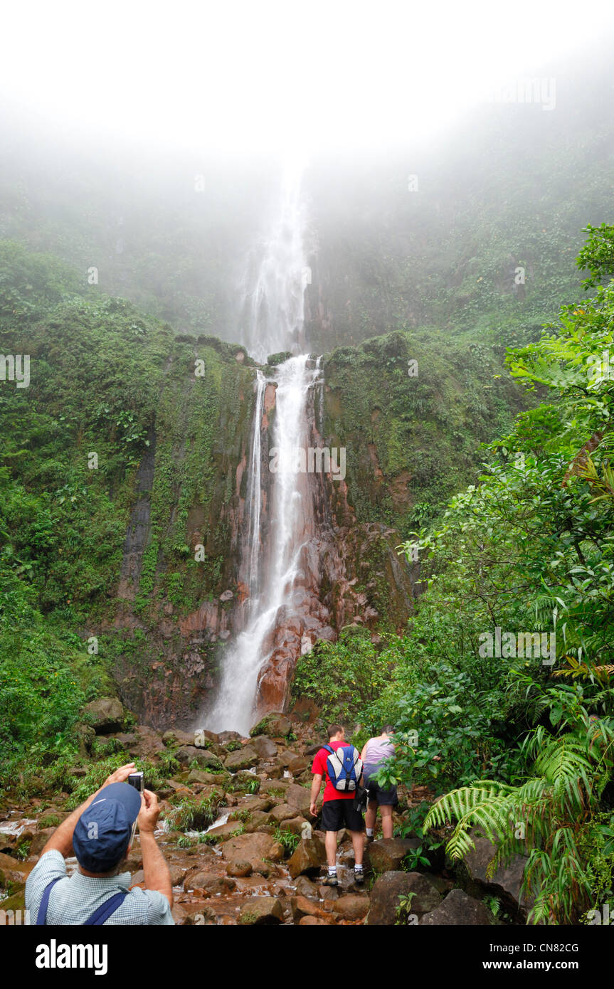 Frankreich, Guadeloupe (Französische Antillen), Basse-Terre, Parc National de Guadeloupe, Chutes du Carbet (Carbet Wasserfälle), Touristen in Stockfoto
