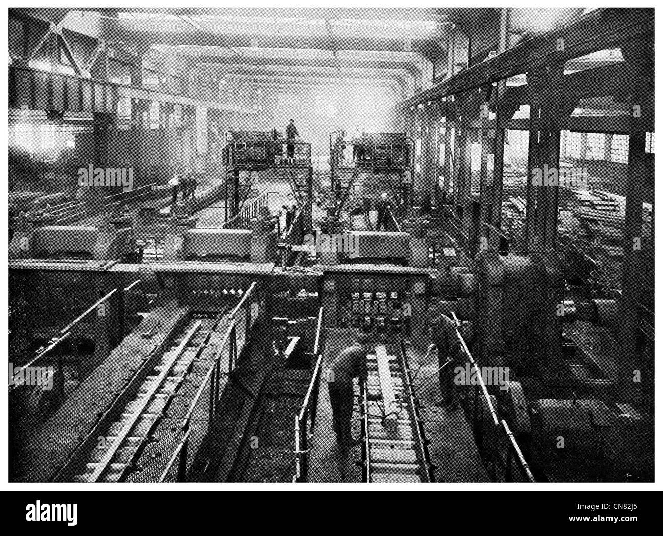 1917-Rolling-Bars für Schrapnell Stahl in Pennsylvania Mühle Stockfoto